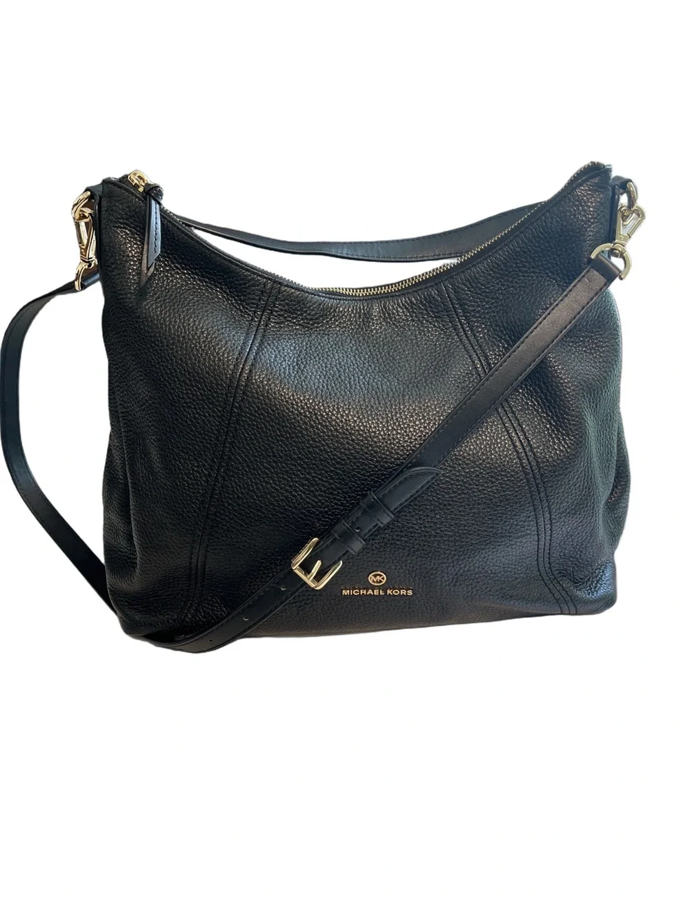 Michael Kors Sienna Large Black Pebbled Leather Hobo with Gold Hardware - Picture 2 of 9